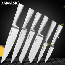 Damasco conjunto de faca cozinha profissional 6 pçs conjunto faca com alça ergonômica aparar utilitário santoku chef pão faca de corte ferramenta 2024 - compre barato