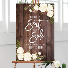 Placa de madeira com flores brancas, assento rústico para escolher um lado, cerimônia de casamento floral, letreiro de boas vindas para casamento 2024 - compre barato
