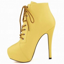 2016 spring new fashion women thin high heel high top booties sexy platform ankle strap boots lace up party heels shoes 35-42 2024 - buy cheap