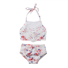 Toddler Girl Swimwear Kid Bathing Suit Lace Floral Swimming Costume Children Swimsuit Bikini Set Halter Clothing Set 2024 - buy cheap
