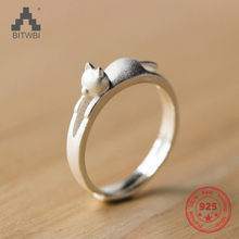 Delicate Wholesale Japan Korea Style 925 Sterling Silver Fashion Cute Sweet Cat Open Ring Women Jewelry 2024 - buy cheap