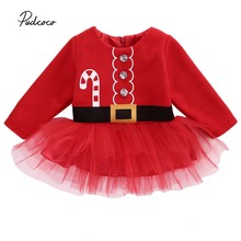 2018 Christmas Baby Dress Toddler Infant Girls Santa Claus Costume Party Wedding Belt Print Long Sleeve Tulle Tutu Dress Clothes 2024 - buy cheap