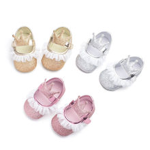 Citgeett-zapatos de cuna de suela blanda, zapatillas planas de lentejuelas, de encaje para bebé, dorado, plateado, rosa, Prewalker 2024 - compra barato