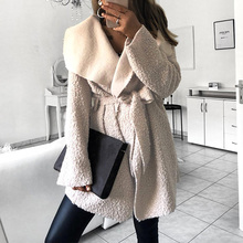 Women Lapel with Belt Long Sleeve Jackets Outwear 2018 Autumn Winter Woolen Fleece Jackets Cardigan Wool & Blends Elegant Coats 2024 - buy cheap
