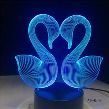 3D Sweet Double Kiss Swam Decoration Bedroom Atmosphere LED 7 Color Change Night Table Lamp Romantic Valentine's Day Gift AW-955 2024 - buy cheap