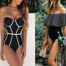 Striped Swimwear One Piece Swimsuit Women Backless Monokini Sport Bodysuit 2019 2024 - buy cheap