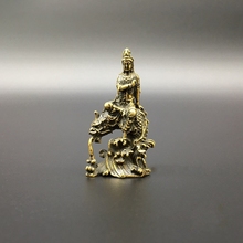 Colección china de latón tallado Guan Yin kwan-yin Bodhisattva montando dragón estatua de Buda estatuas pequeñas exquisitas 2024 - compra barato