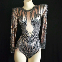 Sparkly Black Crystals Nude Bodysuit Women Performance Outfit Costume Party Celebrate Glisten Rhinestones Leotard Stage Wear 2024 - buy cheap