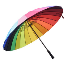 24k rib cor arco-íris moda alça longa reta anti-uv sun/chuva vara guarda-chuva manual grande guarda-sol 2024 - compre barato