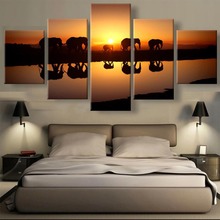 5 Piece Canvas Art Sunset Elephants Animal Modern Decorative Paintings on Canvas Wall Art for Home Decorations Wall Decor(Frame) 2024 - buy cheap