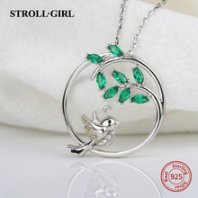 Strollgirl Sterling Silver 925 Lovely Bird & Tree Pendant Necklaces with Green Zircon Diy Fashion Jewelry Making for Women Gift 2024 - buy cheap