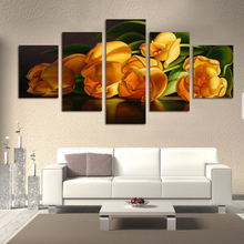 Modern Canvas Wall Art HD Printed Modular Pictures Home Decorative 5 Pieces Yellow Tulips Flowers Landscape Paintings Framework 2024 - buy cheap