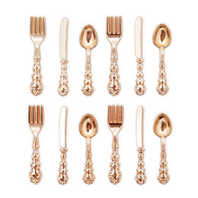 Odoria 1:12 Miniature 12Pcs Coppery Knife Fork Spoon Set Dollhouse Kitchen Accessories 2024 - buy cheap