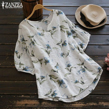 Tops Vintage Women's Blouse 2021 Summer Casaul Floral Blusas Female O Neck Lantern Sleeve Shirts Plus Size Tunic Tops  Tee 2024 - buy cheap