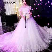 VENSANAC Illusion O Neck 2018 Ball Gown Lace Appliques Wedding Dresses Flare Short Sleeve Court Train Bridal Dress 2024 - buy cheap