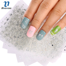 Blueness 24 PCS/Lot Silver Mixed Designs Nail Stickers Alloy Glitter 3D Nail Bronzing Stamping Decals Decorations Nail Supplies 2024 - buy cheap