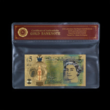 WR новый британский фунт 24k Золотая банкнота красочные бумажные деньги 5 фунтов с COA рамкой Елизабет II мир банкнот для коллекционных подарков 2024 - купить недорого