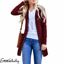 Ladies Casual Button Solid Long Outwear Women Autumn Long Sleeve Knitted Cardigan Sweater 2024 - buy cheap
