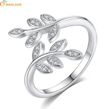 Посеребренные кольца в форме листа для женщин, белые циркониевые камни, Женское кольцо на палец, регулируемые открытые женские кольца Anillos 2024 - купить недорого