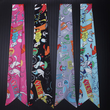 2019 New Scarf Paris Family Print Women Silk Scarf Fashion Head Scarf Brand Small Tie Handle Bag Ribbons Small Long Scarves 2024 - buy cheap