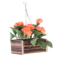 Miniature Hanging Flowers with Wooden Basket Flowerpot Basket Set for 12th Doll House Living Room Balcony Life Scenes Decoration 2024 - buy cheap