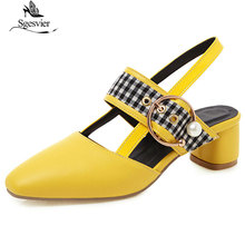 Женские босоножки на блочном каблуке Sgesvier, желто-белые вечерние туфли на каблуке, большие размеры 31-48, модель G355, 2019 2024 - купить недорого