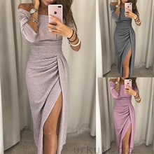 Sexy Women Off Shoulder Bandage Bodycon Sequins Dress Evening Party Clubwear Slim Dress 2024 - buy cheap
