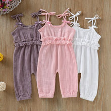 0-24M Newborn Baby Girl Jumpsuit Romper Sleeveless Jumper Solid Ruffled Boeknot Trousers Outfits 2019 New 2024 - buy cheap