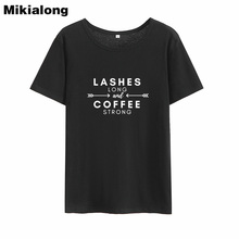 Длинная кофейная прочная футболка Mikialong в стиле Харадзюку, Женская хлопковая черная женская футболка, футболка с принтом, Женская Базовая футболка 2024 - купить недорого