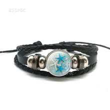 Pulseira de couro feminina, bracelete de couro preto com cabochão de vidro 2024 - compre barato
