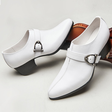 Туфли мужские из натуральной кожи на высоком каблуке 5 см, элегантные деловые повседневные, с ремешком и пряжкой, увеличенные, для свадьбы 2024 - купить недорого