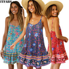 2019 New Women's Summer Boho Floral Sleeveless Casual Long Maxi Evening Party Club sexy Beach Dress Sundress 2024 - buy cheap