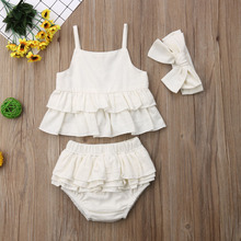 Toddler Kids Baby Girl Ruffle Tops Clothes Shorts Headband Outfits Clothes Set Summer Girls Sweety Sunsuit Set 2024 - buy cheap