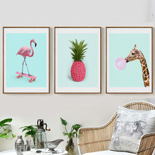 Nórdico flamingo animais pintura em tela crianças estilo girafa poster moderno impressão imagem da parede pintura decorativa 2024 - compre barato