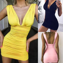 Sexy Women Bandage Deep V-Neck Backless Sleeveless Draped Evening Party Short Mini Dress 2024 - buy cheap
