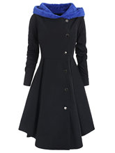 Wipalo Winter Plus Size Asymmetric Fleece Contrast Hooded Skirted Coat Women Coat Single Breasted Color Block Long Outwear Coats 2024 - buy cheap