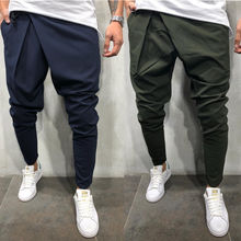 Мужские тренировочные брюки, облегающие прямые брюки с манжетами в стиле хип-хоп, повседневные Простые, черные, серые 2024 - купить недорого