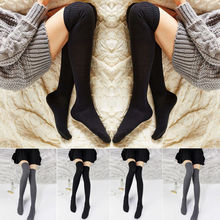 Calcetines por encima de la rodilla de punto para mujer, medias largas de algodón, de Color liso, Invierno 2024 - compra barato