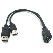 Полностью черный USB 3,0 Женский двойной USB Мужской дополнительный кабель для передачи данных Y для 2,5 дюймового мобильного жесткого диска 2024 - купить недорого