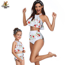 Rosa Floral impresión traje de la hija de la madre ropa de verano de la familia juego trajes mamá bebé traje de baño Bikini de moda 2024 - compra barato