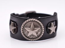 Star Button Style Metal Studded Genuine Punk Quality Wide Cowhide Leather Bracelet Cuff Wristband Bangle Black 2024 - buy cheap