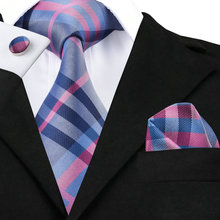 Мужской галстук в клетку, темно-серый, розовый, синий, набор из 100% шелка, для торжественных случаев, свадебных торжеств и вечеринок 2024 - купить недорого