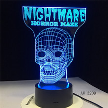 Lámpara de mesa con holograma 3D de calavera y pesadilla religiosa, luz nocturna con control remoto táctil, 7 colores, AW-3209 2024 - compra barato