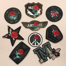 PGY Fashion Rose Flowers Badge Embroidered Iron on Patches for Clothing DIY Motif Stripes Clothes Stickers Military Parches 2024 - buy cheap