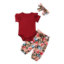 0-24M  Newborn Baby Girls Short Sleeve  Bodysuit Romper Tops Floral Pants Outfits Set Clothes 2024 - buy cheap