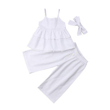 Roupa de verão para crianças, camiseta top + calças largas para meninas de 6m a 5 roupas de duas peças roupas sem mangas 2024 - compre barato