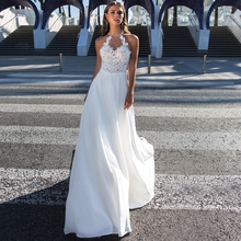 Свадебное платье с лямкой на шее, без рукавов, из кружева с бусинами Аппликации, 2019 2024 - купить недорого