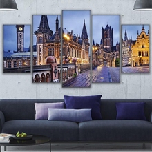 Canvas Picture Modular Wall Art HD Print Poster 5 Pieces Bruges Bridge Walkway Church Paintings Home Decor Living Room Framework 2024 - buy cheap