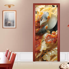 Креативная переводная картинка на стену Нефритовая резьба узор самоклеящаяся дверь росписи художественный плакат стеклянные деревянные двери водонепроницаемые обои наклейки 2024 - купить недорого