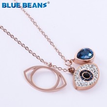 necklace stainless steel Blue Crystal Evil Eye Necklaces Rhinestone Pendants women long chain fashion jewelry pendants Rose gold 2024 - buy cheap